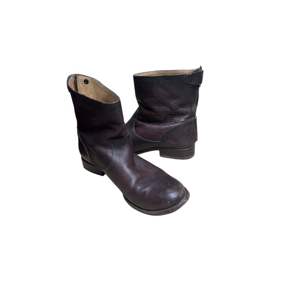 Frye Shoes - FRYE Brown Leather Button Back Zip Short Ankle Bootie Brown 8.5 B